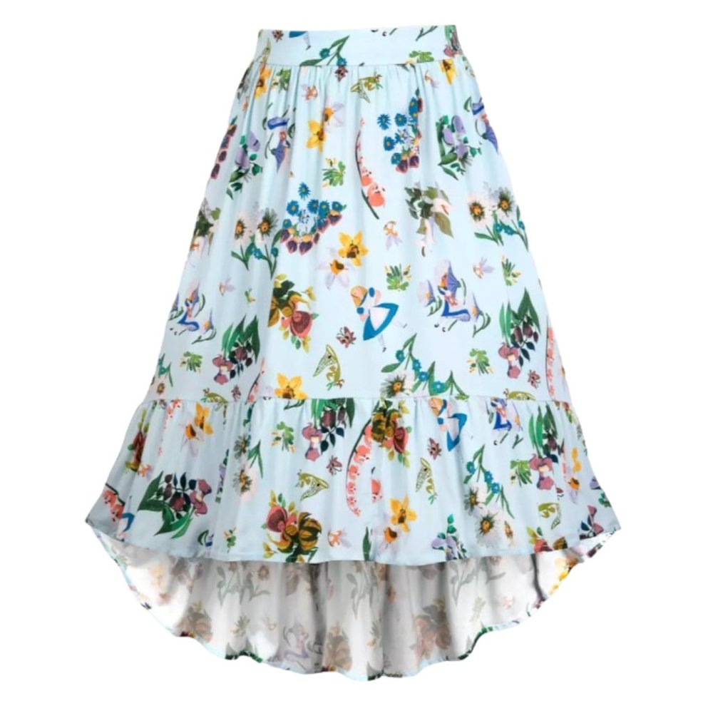 Alice in Wonderland Mary Blair Print High-Low Ruffle Hem A-Line Skirt Size M
